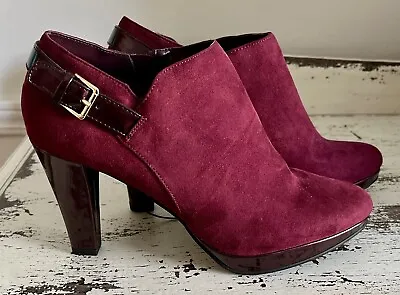 East 5th Faux Suede Maroon Ankle Bootie Patent Leather Trim High Heel Size 9 NEW • $7.99