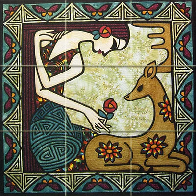 18 X 18 Art Deer Colorful Accent Mural Ceramic Backsplash Bath Tile #1586 • $121.92