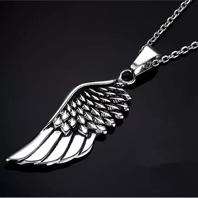 Silver Stainless Steel Angel Wing Freedom Pendant Mens Women Chain Necklace UK • £3.99