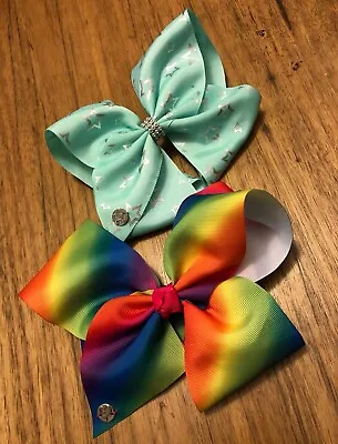 Two Large JOJO SIWA Bows - 1 Rainbow 1 Blue With Silver Stars And Diamantes • $19