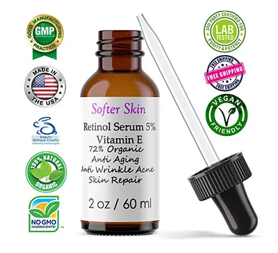 2 Oz RETINOL VITAMIN A 5% + HYALURONIC ACID + Vitamin E - WRINKLE CREAM / SERUM • $15.99