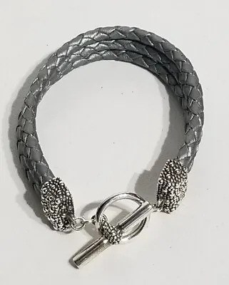 Michael Dawkins Starry Night Sterling Silver Gray Leather Toggle Bracelet 8-3/8  • $39.59