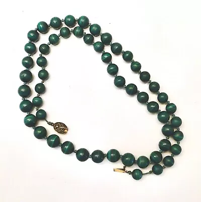 ANTIQUE Chinese MALACHITE BEADED NECKLACE FILIGREE SILVER 27  ~High Quality~ • $72