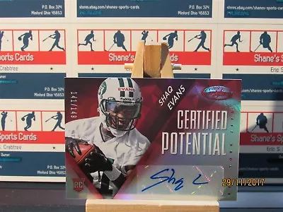 2014 Cert Potential Autographs Mirror Red #PSE Shaq Evans SN 141/149 • $8