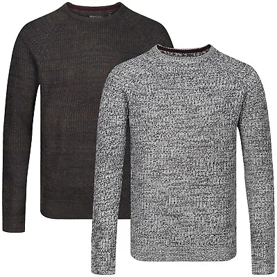 Mens Jumper Crew Round Neck Heavy Knit Regular Fit Sweater Pullover Knitwear Top • £11.99