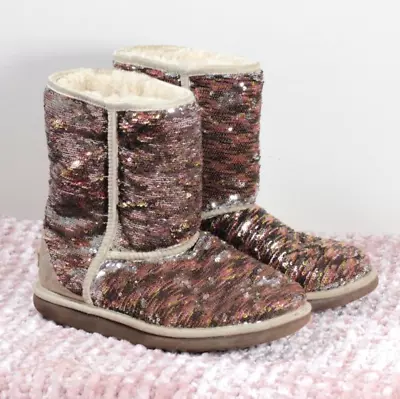 UGG Australia Classic Short Reversible Sequins Copper/Silver Sparkle Boots 3353 • $45.12