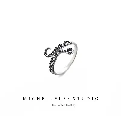 Sterling Silver Octopus Tentacle Adjustable Ring Cthulhu Ring Squid Ring • £12.95