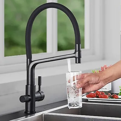 Matte Black 3 Way Pure Water Kitchen Taps Pull Out Sprayer Sink Mixer Faucet • £55