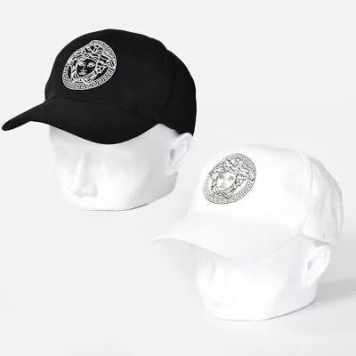 VERSACE Men's Cap Medusa Greca Print Cotton Black White Size 57 58 59 60 NEW • $476.47