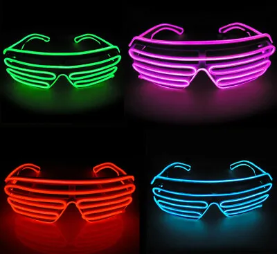 LED Neon Light El Wire Shutter Glasses Frame Black Music For Concert Live Lot • £5.99