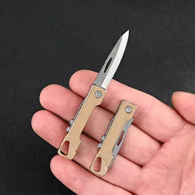 1x Mini Folding Knife Key Chain Portable Unboxing Knife Brass Foldable Knife • $7.96