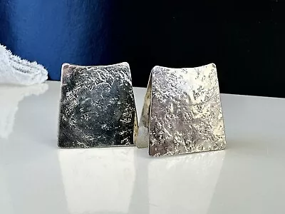 Marjorie Baer SF Silver Modernist Clip On Symbol Earrings Designer Signed • $39.50