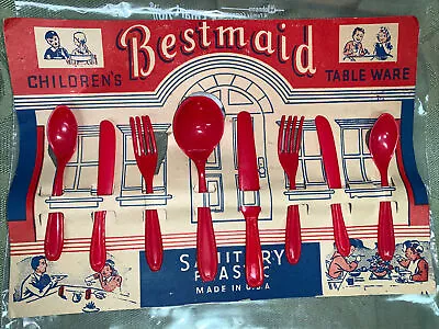 Bestmaid Childrens Table Ware Red Plastic Utensil Set  Complete Vintage • $23.99