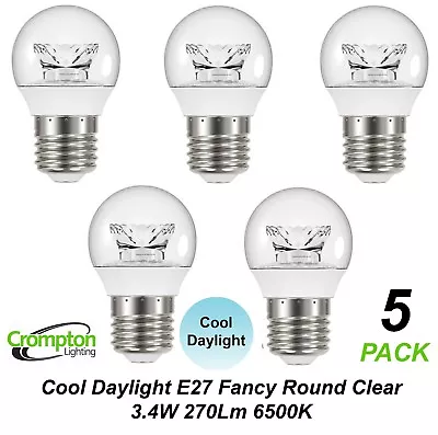 5 X 3W Clear LED Cool Daylight Globes Bulbs Lamps E27 Screw 6500K Round ES • $33.08