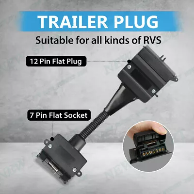 $15.89 • Buy Trailer Adaptor 7 Pin Flat Female Socket To 12 Pin Male Plug Caravan Connector