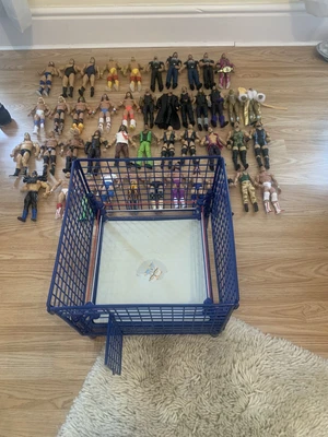 £250 • Buy Wwe Hall Of Fame Classic Steel Cage Ring Wwf Playset & 44 Figures Bundle
