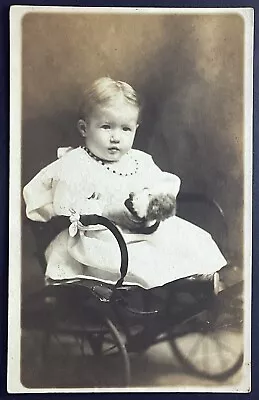 Child Baby In Wheel Chair High Chair RPPC Vintage Real Photo Postcard Unposted • $5.97