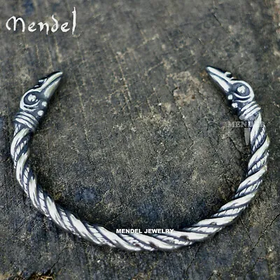 MENDEL 8 Inch Mens Stainless Steel Norse Viking Raven Bangle Bracelet Arm Ring • $19.99