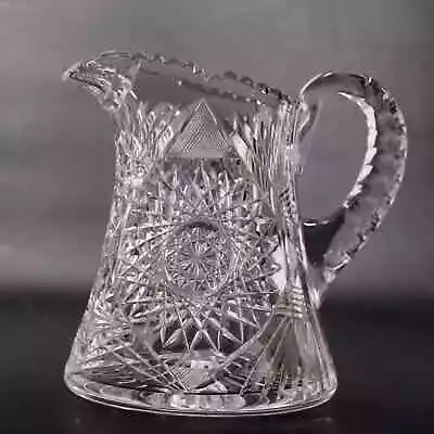 ABP Starburst Cut Glass Corseted 8  Pitcher Sawtooth Edge Antique Early 20th C.  • $46.75