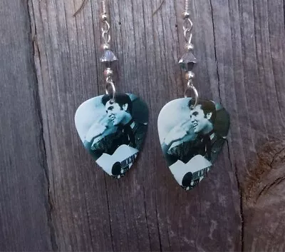 Elvis Performing Guitar Pick Earrings With Metallic Silver Swarovski Crystals • $7