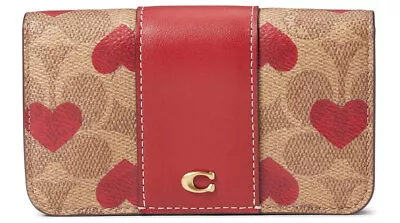 NEW Authentic COACH Coated Canvas Heart Print Slim Card Case Tan Red Apple CF281 • $162.75