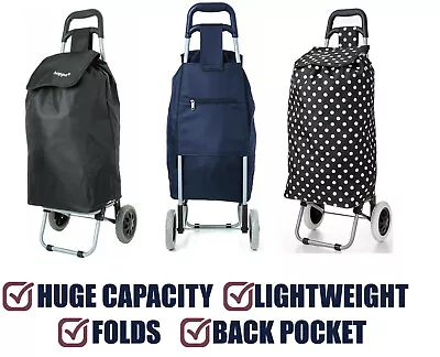 Hoppa Large 47 Litre Capacity Lightweight 2 Wheel Shopping Trolley Bag Cart Fold • £34.97