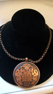 Vintage Mid Century Native American Large Kachina Copper Medallion Necklace • $69