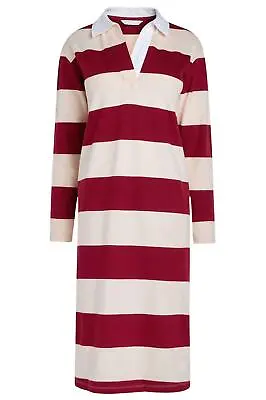 £19.95 • Buy Next Polo Dress Burgundy Red White Stripe Long Sleeve Midi Length