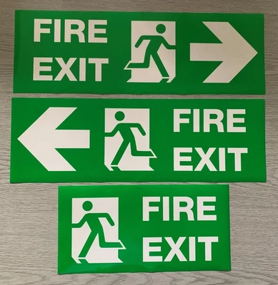 £0.99 • Buy Fire Exit Gloss Vinyl Stickers Small Central Left & Right Arrow Outdoor Signs
