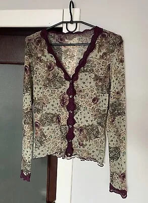 Vintage Women's Mesh Long Sleeve Rose Print Top Jean Paul Gaultier Style • $45