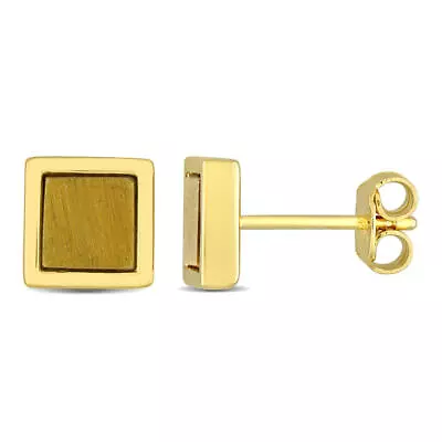 AMOUR 1 CT TGW Tiger Eye Square Stud Earrings In Yellow Plated Sterling Silver • $53.89