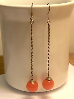 1960s 1970s Retro Style Boho Long Drop Dangle Bead Carnelian Earrings Healing • £14.99