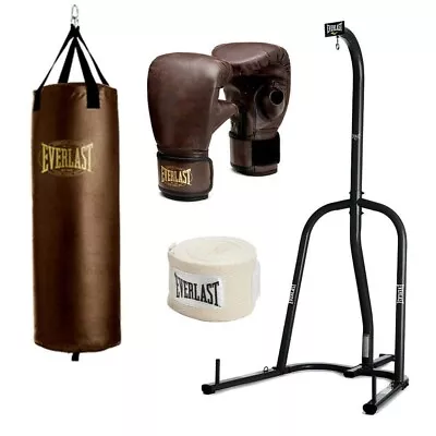 100 Lbs Everlast Heavy Bag With Stand Boxing Set Kit Speed Punching MMA Training • $244.99