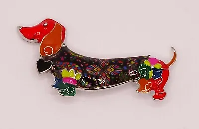 £7.50 • Buy BONSNY Enamel Dachshund Sausage Dog Floral Art Brooch Pin Brand New FREE P&P