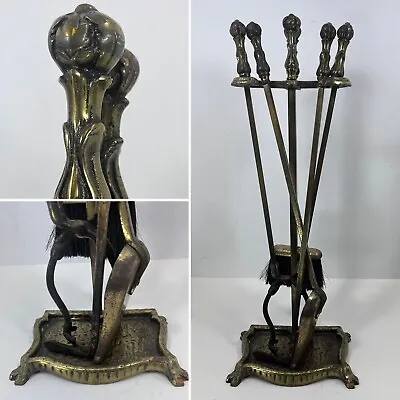 Mid Century HEAVY Fireplace 5 Piece Brass Gold Tool Set - Hollywood Regency 29” • $119