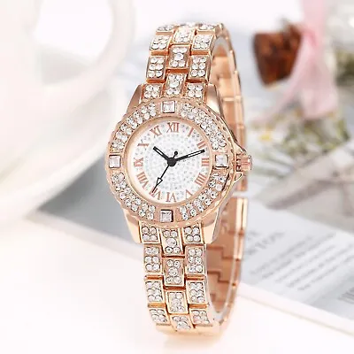 Womens Luxury Watch Quartz Analogue Watch Gold Bracelet Crystal Diamond Watch • $19.31