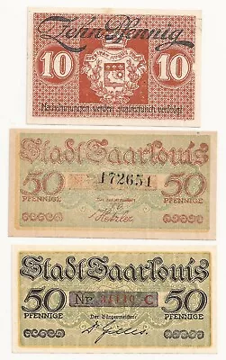 German Notgeld Saarlouis 10 & 50 Pfennig 1918 1919 & 1920. #37 • £0.99