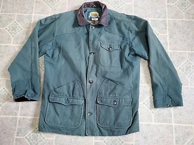 Cabelas Barn Chore Jacket Green Lined Men's Large Leather Collar • $15