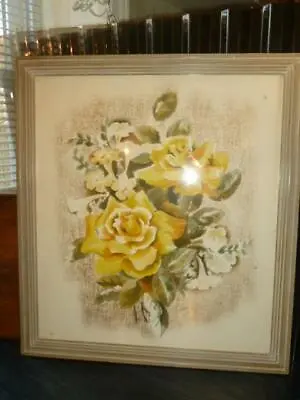 Vintage 1940's Starr Airbrush Water Color Large Yellow Roses Framed 18  X 20  • $28.69