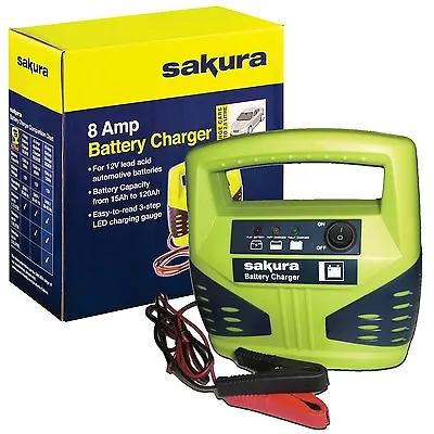 12 Volt 8 Amp Car Battery Charger Up To 2.5l Van Boat Bike Motorhome Led Compact • £21.99