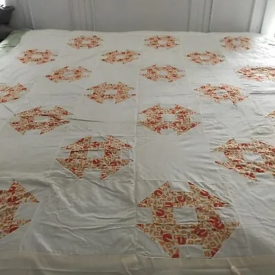 Vintage Hand Sewn 67”x70” Quilt Top - Peach Orange • $39.95