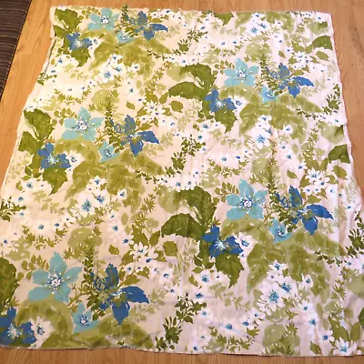 Vintage 100% Linen Fabric Piece 43  L X 51  W Floral White Green Blue • $25