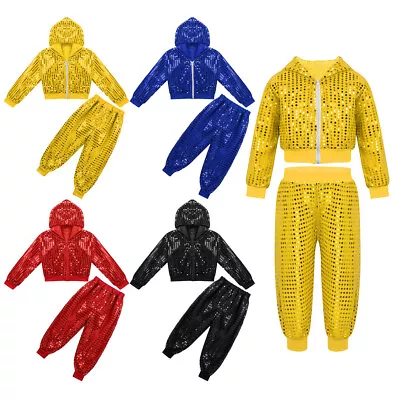 £3.47 • Buy UK Girls Kids Modern Jazz Dance Outfit Sequins Hip Hop Street Dance Wear Costume