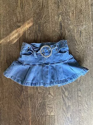 VNTG Y2K SZ 3 Small Micro Mini Jean Skirt Belt Pocket Denim Angels • $20