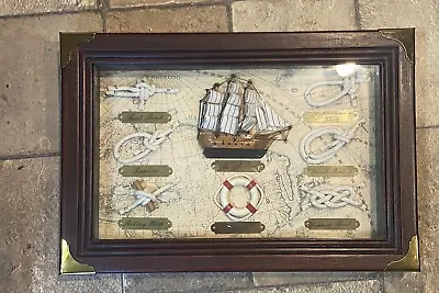 MAYFLOWER Ship Model W/ Map & Nautical Knots Display Shadow Box Hanging 13” X 9” • $24.99