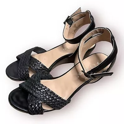 Pesaro Mia Wedge Strappy Vegan Leather Black Sandal Size 6.5 • $22