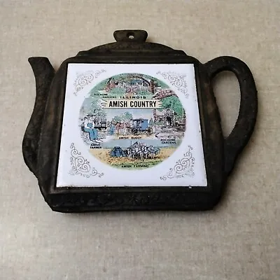 Vintage Cast Iron Teapot Amish Tile Trivet • $13.86