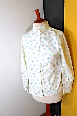 Victoria Jones Womens Corduroy Snowflake Shirt Small Button White Blu Cotton NWT • $22.39