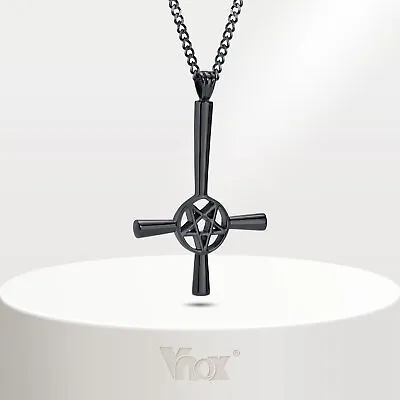 Inverted Cross Pentacle Pentagram Star Pendant Men Necklace Satanic Religious • $11.99