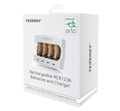 Arlo Tenergy Rechargeable Batteries Cr123a X 4 Plus Charger • £19.99